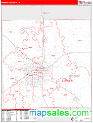 Lubbock County, TX Zip Code Wall Map Red Line Style by MarketMAPS