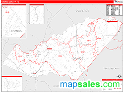 Orange County, VA Zip Code Wall Map Red Line Style by MarketMAPS