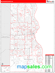 Milwaukee County, WI Zip Code Wall Map Red Line Style by MarketMAPS