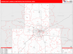 Lansing-East Lansing, MI Metro Area Zip Code Wall Map Red Line Style by ...