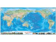 World Physical Pacific Centered with World Wonders Wall Map from Compart Maps