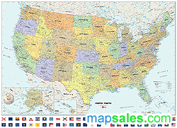 Classic USA Wall Map with Flags