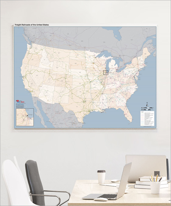 Freight Railroads of the United States Wall Map
