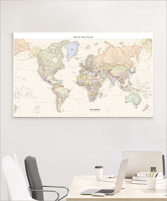 World Sea Ports Wall Map