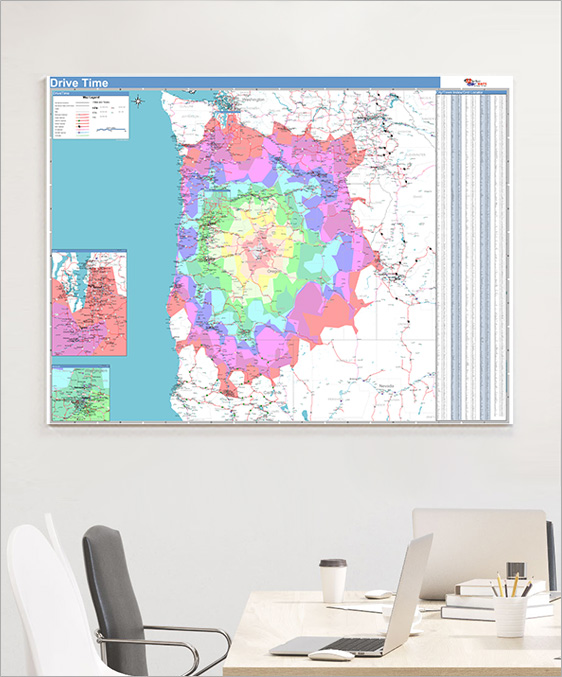 Regional Drive Time Wall Map