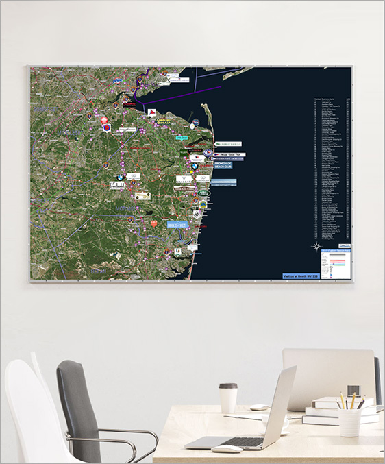 Satellite Wall Map with Logos of Points of Interest