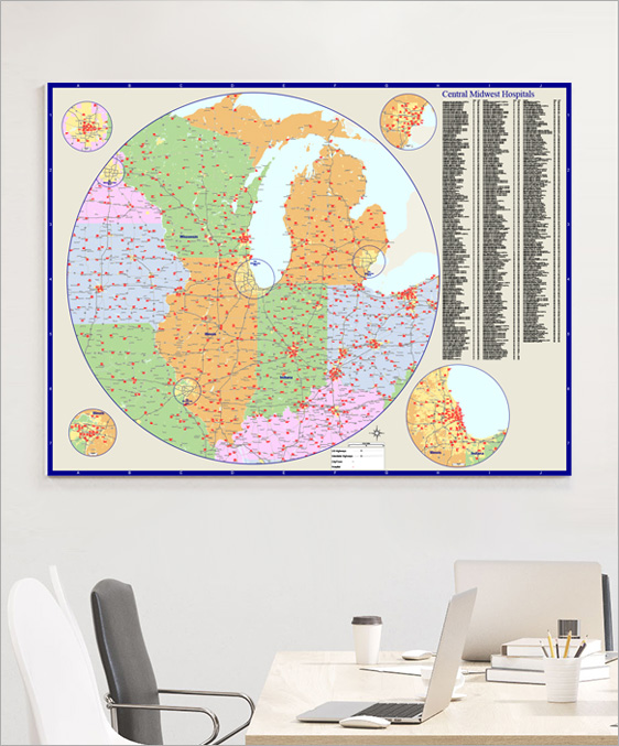 Regional Hospital Location Wall Map