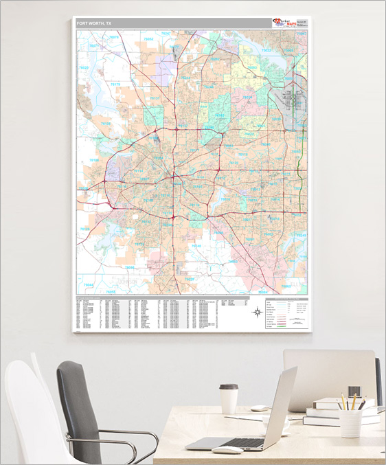 City ZIP Code Wall Map with Street Detail