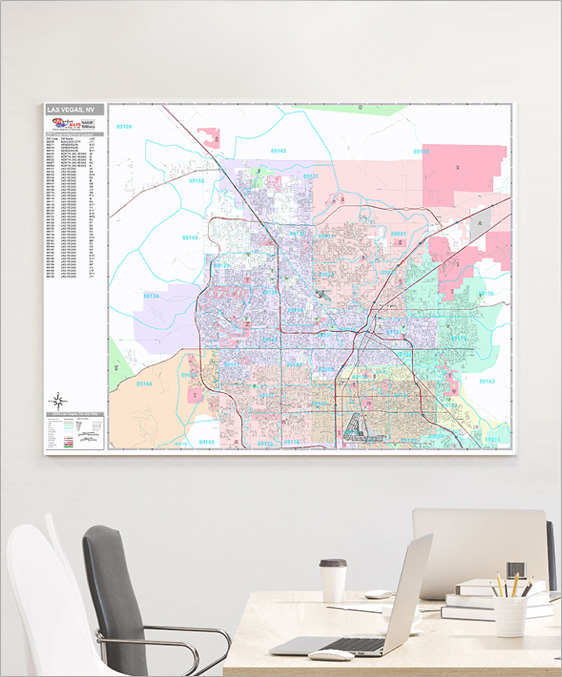 Las Vegas ZIP Code Wall Map with Index
