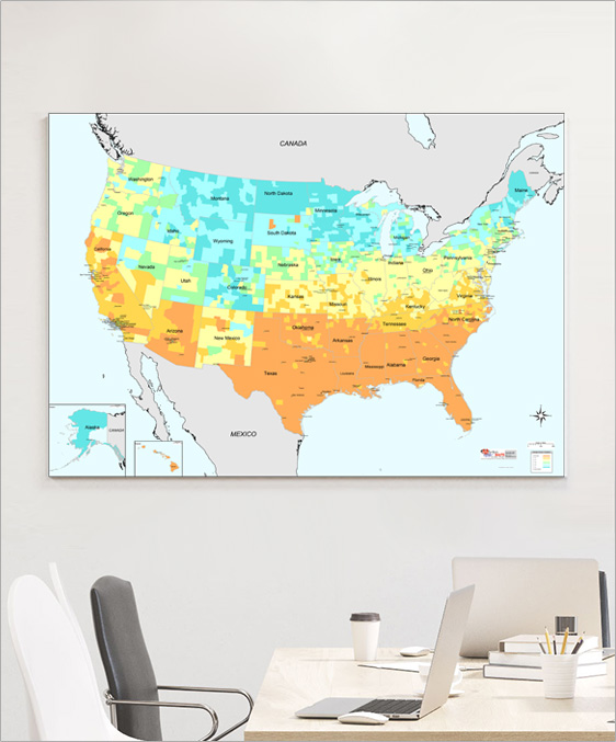 US Temperature Wall Map