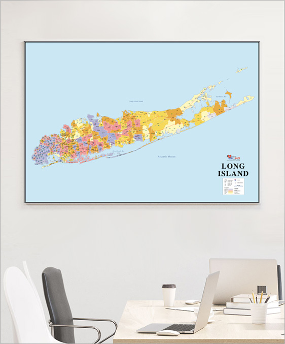 Wall Map of Long Island with ZIP Codes