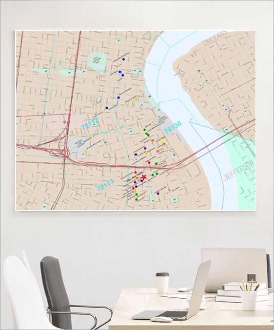 New Orleans Points of Interest Wall Map