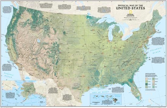 Physical USA Wall Map