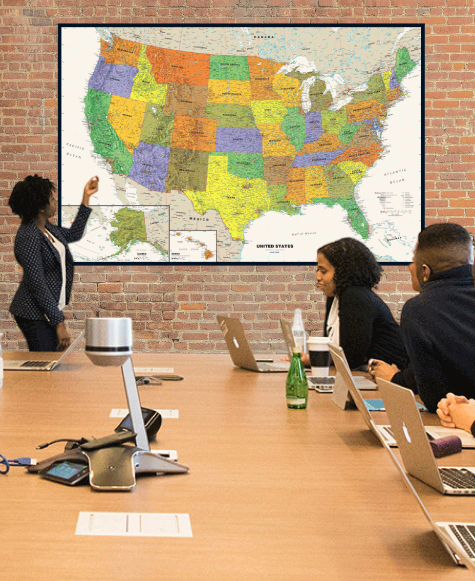 USA Wall Map in Office Conference Room