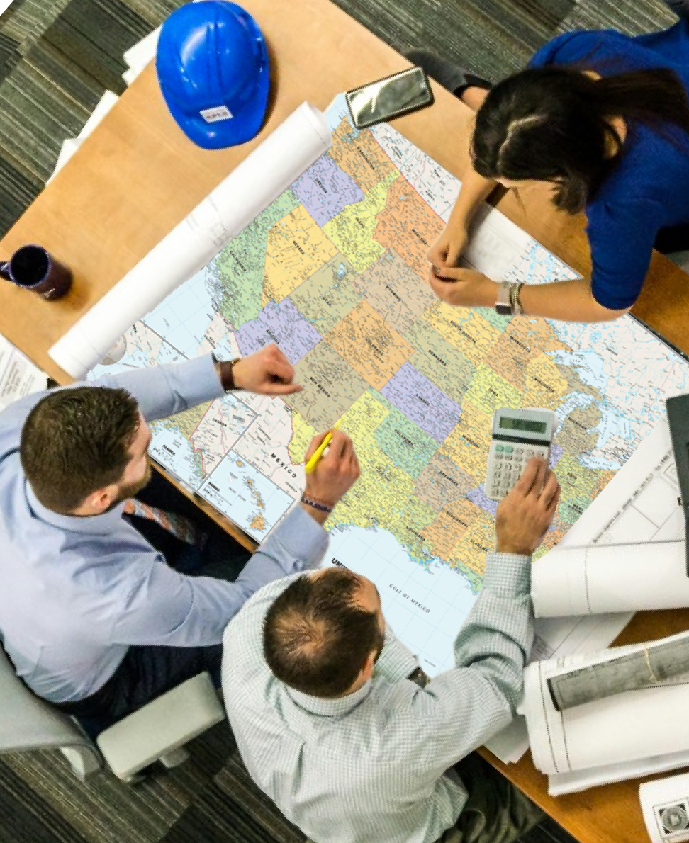 USA Wall Map at Work in Business Meeting