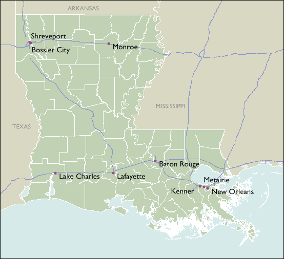City Wall Maps of Louisiana