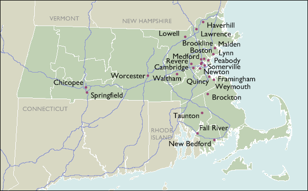 City Wall Maps of Massachusetts