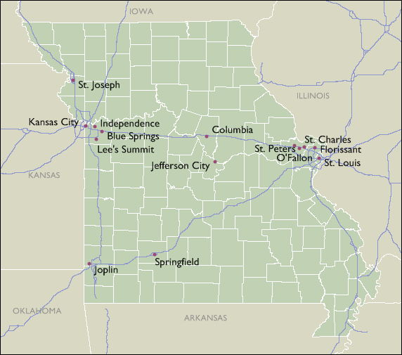 City Wall Maps of Missouri