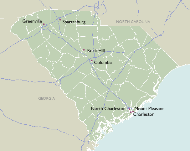 City Wall Maps of South Carolina