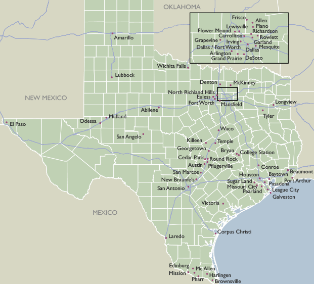 City Wall Maps of Texas