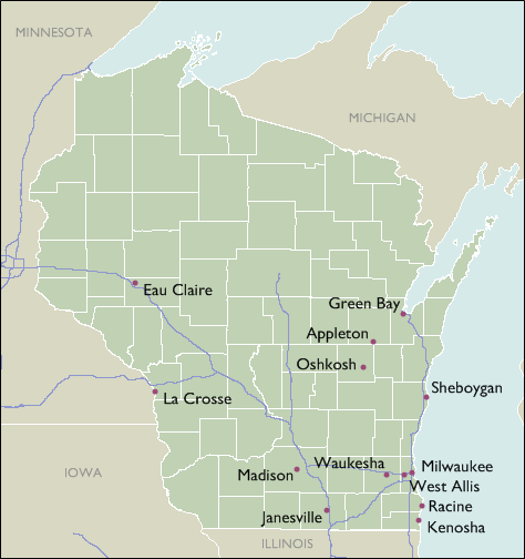 City Wall Maps of Wisconsin