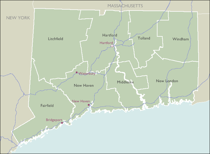County Wall Maps of Connecticut