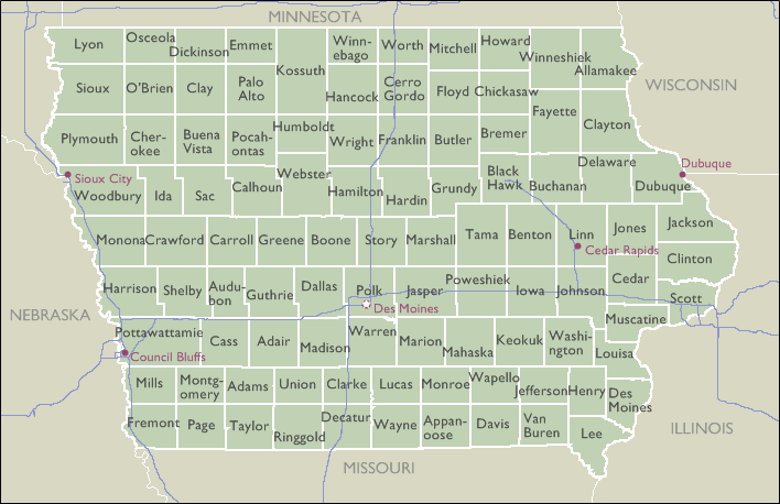 County Wall Maps of Iowa