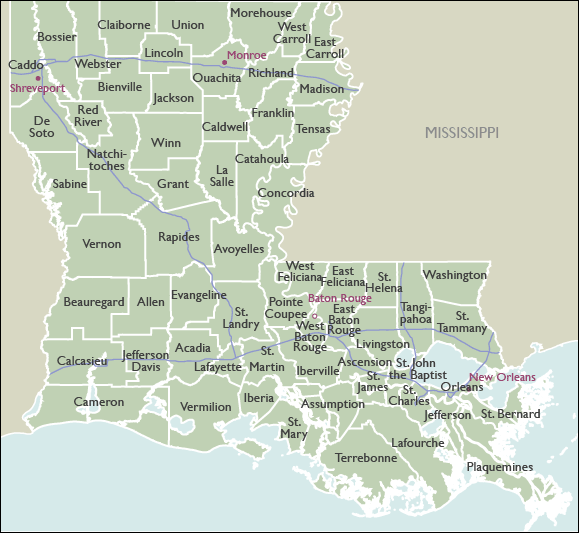 County Wall Maps of Louisiana