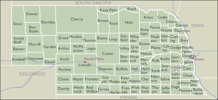 County Wall Maps of Nebraska