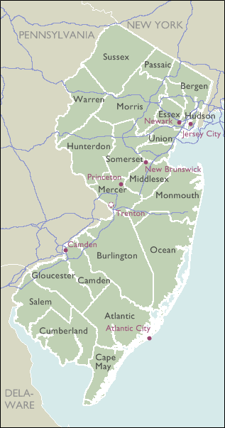 County Wall Maps of New Jersey