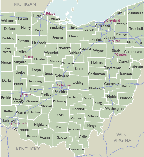 County Wall Maps of Ohio