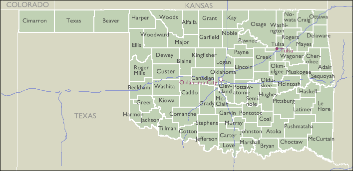 County Wall Maps of Oklahoma