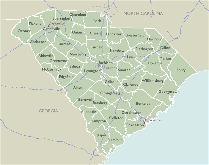 County Wall Maps of South Carolina