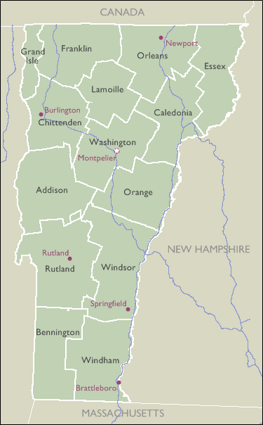 County Wall Maps of Vermont