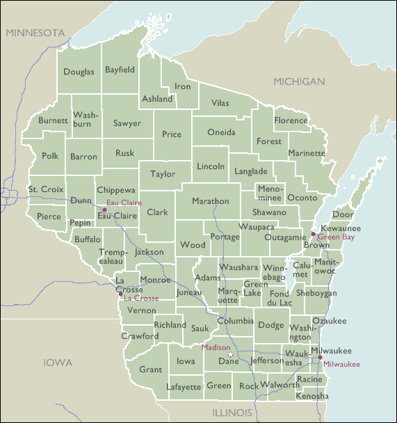 County Wall Maps of Wisconsin