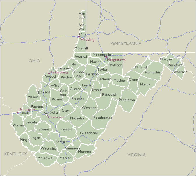 County Wall Maps of West Virginia