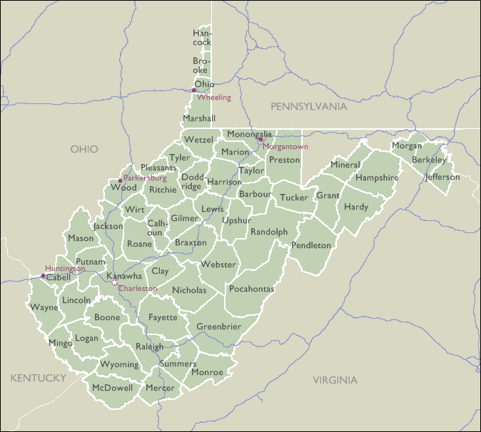 Charleston Wv Zip Code Map County Wall Maps of West Virginia