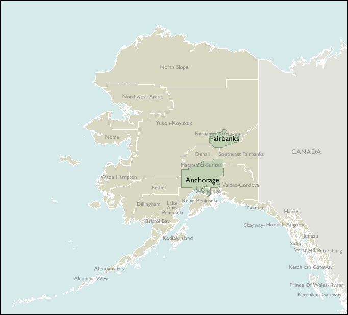 Metro Area Wall Maps of Alaska
