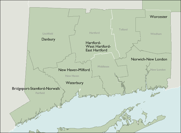 Metro Area Wall Maps of Connecticut