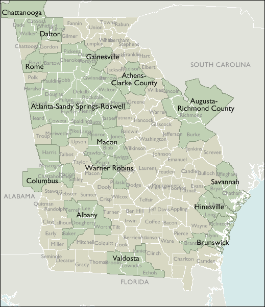 Metro Area Wall Maps of Georgia