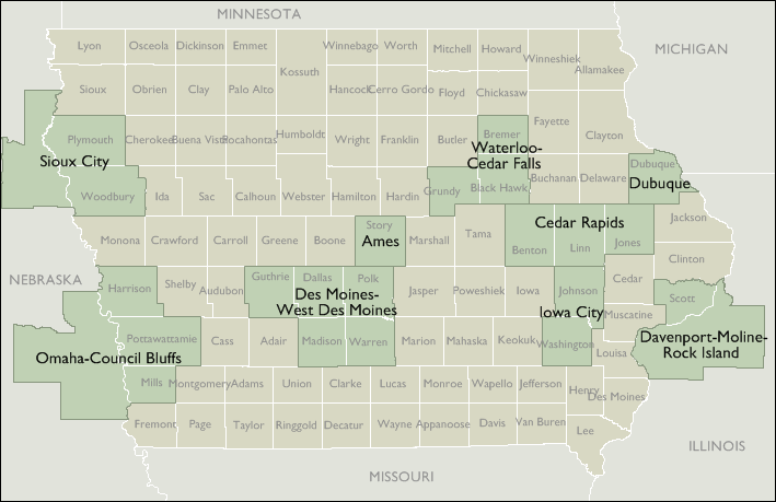 Metro Area Wall Maps of Iowa
