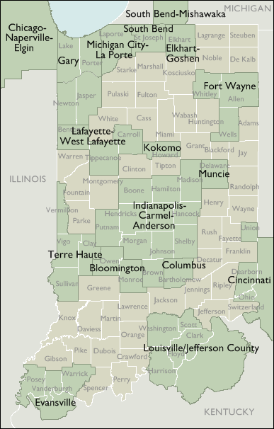 Metro Area Wall Maps of Indiana