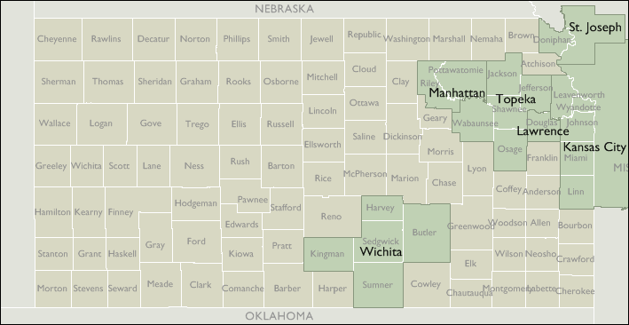 Metro Area Wall Maps of Kansas