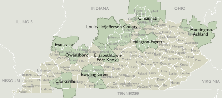 Metro Area Wall Maps of Kentucky