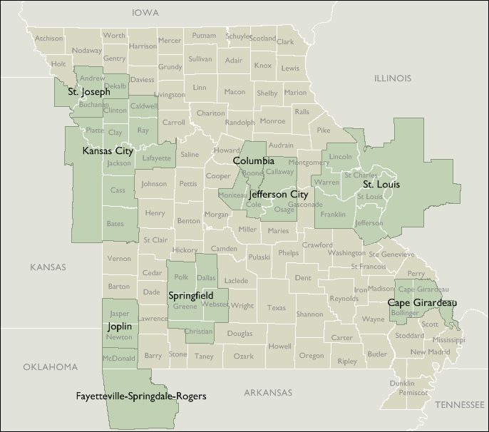 Metro Area Wall Maps of Missouri