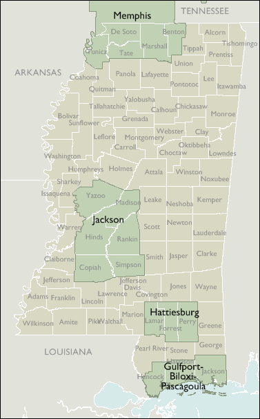 Metro Area Wall Maps of Mississippi