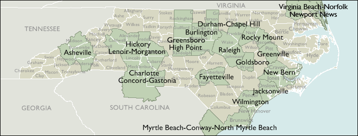 Metro Area Wall Maps of North Carolina