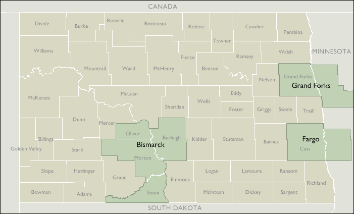 Metro Area Wall Maps of North Dakota