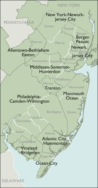 Metro Area Wall Maps of New Jersey