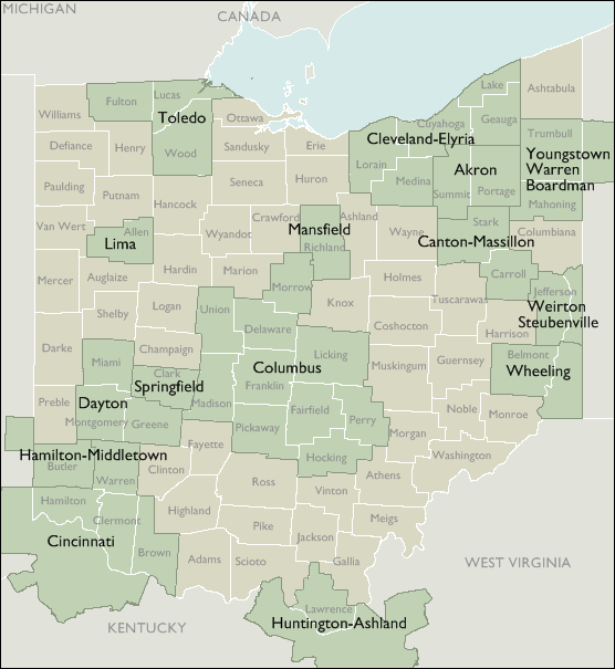 Metro Area Wall Maps of Ohio